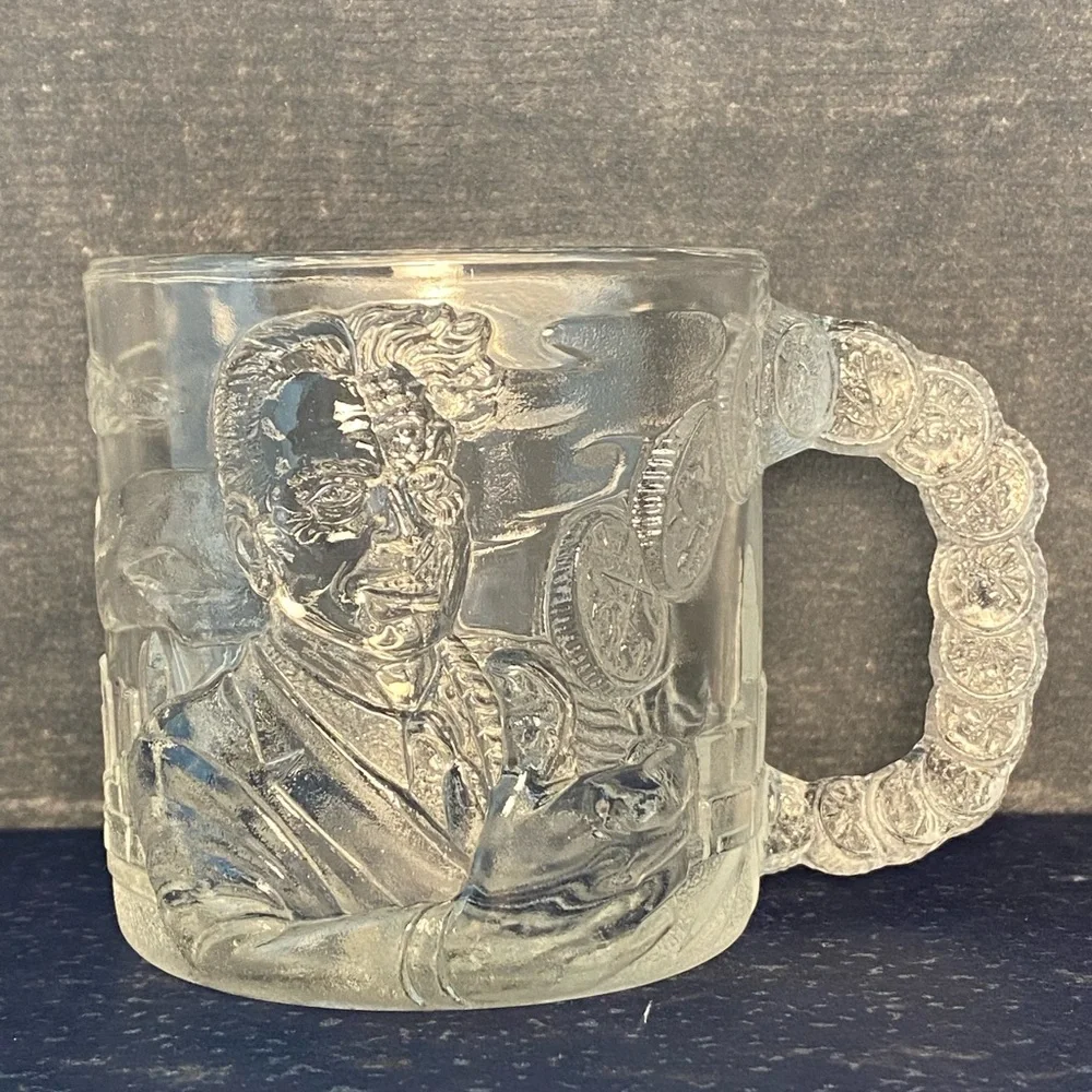 1995 McDonald’s Clear Mug of “Two-Face” w/ Coin Handle - Batman Forever